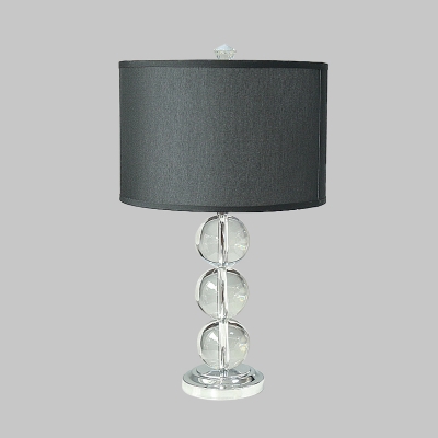 1 Head Cylinder Table Lamp Traditional Black Fabric Nightstand Light with Clear Crystal Bead