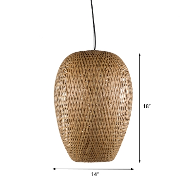 1 Head Hand Twisted Pendant Lighting Chinese Bamboo Ceiling Suspension Lamp in Brown