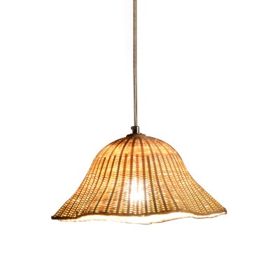 1 Head Hand-Worked Pendant Light Chinese Bamboo Ceiling Suspension Lamp in Flaxen