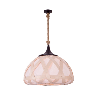 1 Head Living Room Ceiling Lamp Asian Beige Hanging Pendant Light with Domed Wood Shade
