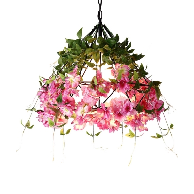 1 Light Suspension Pendant Light Industrial Flower Metal Ceiling Hang Fixture in Black, 16