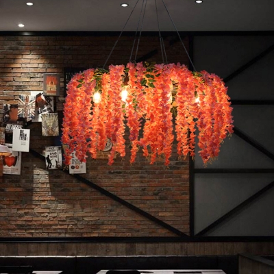 6 Heads Metal Pendant Chandelier Industrial Pink Flower Restaurant LED Down Lighting