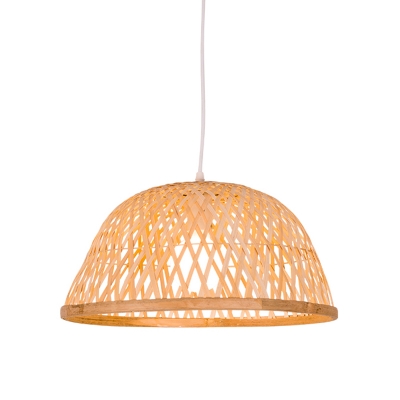 Asian 1 Head Pendant Lighting Beige Domed Hanging Ceiling Light with Rattan Shade