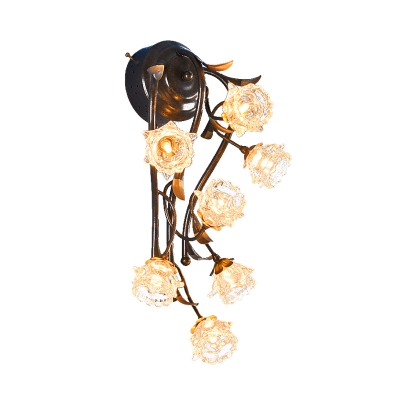 Blossom Clear Glass Wall Sconce Light Pastoral 7 Heads Living Room LED Wall Lighting Fixture