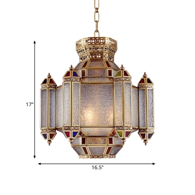 Brass 4 Lights Ceiling Chandelier Vintage Frosted Glass Castle Pendant Lighting for Dining Room