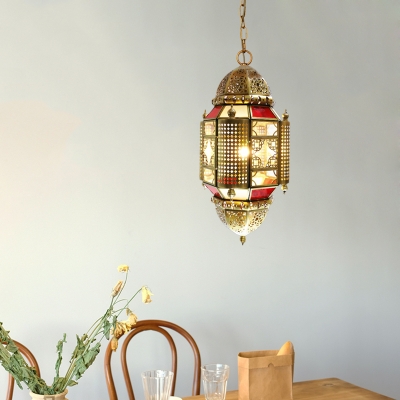 Brass Lantern Hanging Pendant Traditional Metal 1 Head Restaurant Ceiling Hang Fixture