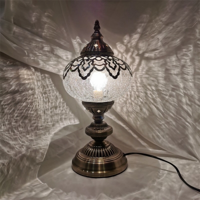 Bronze 1 Bulb Table Light Vintage Clear Crackle Glass Incense Burner Nightstand Lamp