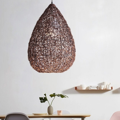 Brown Teardrop Pendant Lighting Japanese 1 Head Rattan Ceiling Suspension Lamp for Living Room