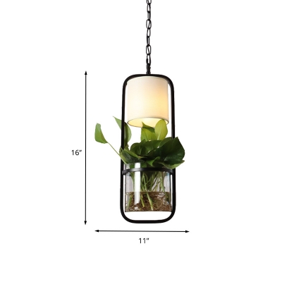 Capsule Bedroom Pendant Light Kit Industrial Metal 1 Head Black Suspension Light with Plant Decoration