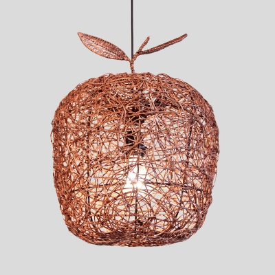 Chinese Hand-Worked Ceiling Lamp Rattan 1 Bulb Suspended Lighting Fixture in Brown