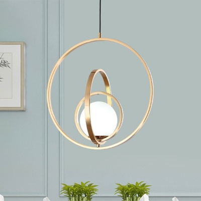 Circular Hanging Light Minimalist Metal 1 Head Gold Ceiling Suspension Lamp, 12.5