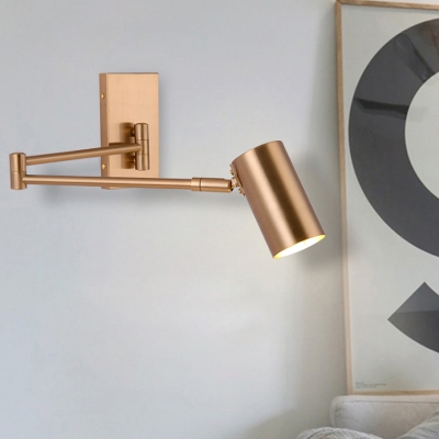 Contemporary Tube Sconce Light Metal 1 Bulb Wall Lighting Fixture in Gold with Adjustable Arm