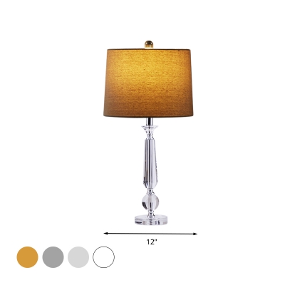 Crystal Drum Table Light Traditionalist Single Head Bedroom Nightstand Lamp in White/Brown/Beige
