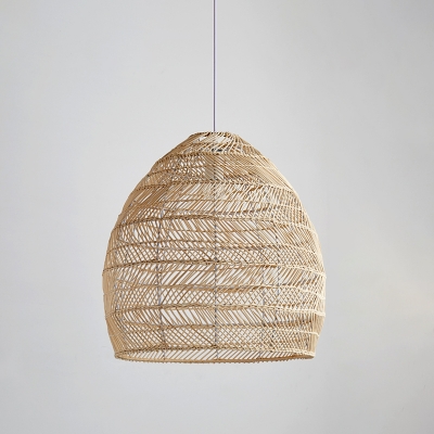Curved Pendant Light Chinese Bamboo 1 Bulb Beige Ceiling Suspension Lamp, 14