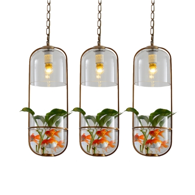 Gold Bare Bulb Cluster Pendant Industrial Metal 2/3 Heads Restaurant Suspension Light with Plant