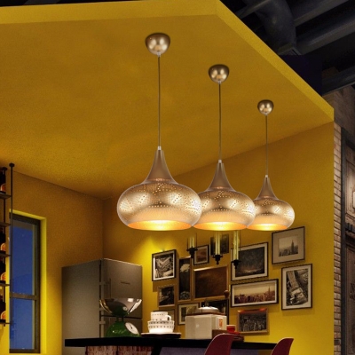 Gourd Living Room Hanging Light Art Deco Metal 1 Head Brass/Bronze/Silver Pendant Lighting Fixture