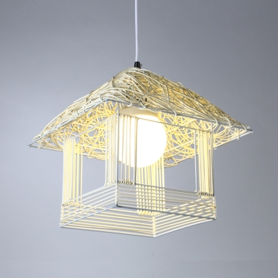 Handcrafted Pendant Lighting Chinese Bamboo 1 Head Ceiling Suspension Lamp in White