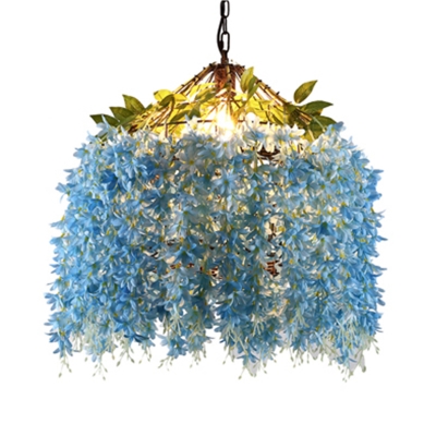 Industrial Flower Ceiling Pendant 1 Head Metal Hanging Light Fixture in Yellow/Blue for Restaurant