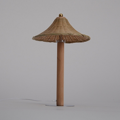 Japanese Wide Flare Task Lighting Bamboo 1 Bulb Small Desk Lamp in Wood for Bedroom