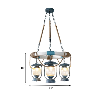 Lantern Kitchen Chandelier Light Industrial Style Clear Glass 3 Lights Blue Ceiling Lamp