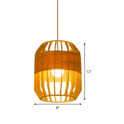 Laser Cut Pendant Lighting Chinese Wood 1 Bulb Ceiling Hanging Light in Beige for Dining Room