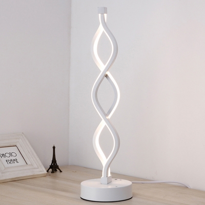 LED Bedroom Table Light Minimalist White Nightstand Lamp with Spiral Acrylic Shade in White/Warm Light