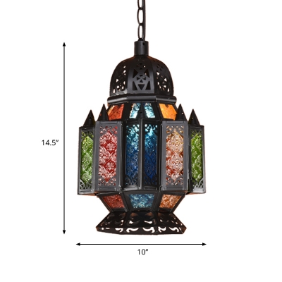 Metal Black Hanging Light Lantern 1 Bulb Traditional Pendant Lighting Fixture with Adjustable Chain