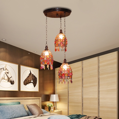 Metal Rust Cluster Pendant Light Dome 3 Heads Traditional Ceiling Lamp with Round/Linear Canopy