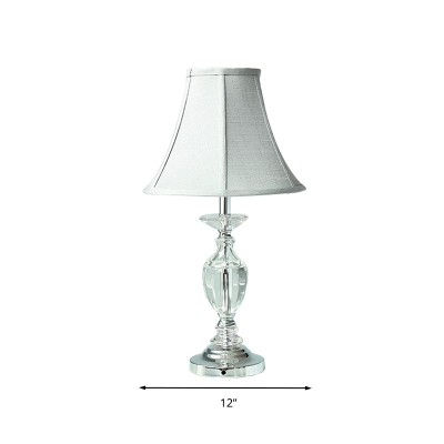 Paneled Bell Bedroom Table Light Traditionalism Fabric 1 Bulb Light Blue Night Lamp with Clear Crystal Accent