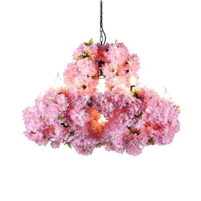 Pink 7-Light Ceiling Chandelier Industrial Metal Flower Suspension Pendant for Restaurant