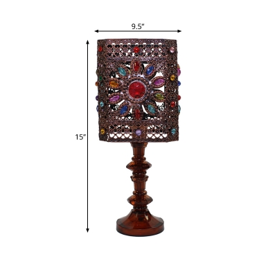 Rectangle/Cylinder Metal Table Light Decorative 1 Head Dining Room Night Lamp in Copper