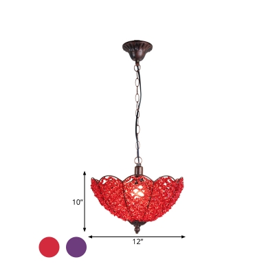 Red/Purple Scalloped Hanging Light Art Deco Metal 1 Bulb Restaurant Pendant Lighting Fixture