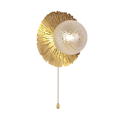Round Sconce Light Modernism Metal 1 Bulb Gold Wall Lighting Fixture with Ball Dimpled Blown Glass Shade