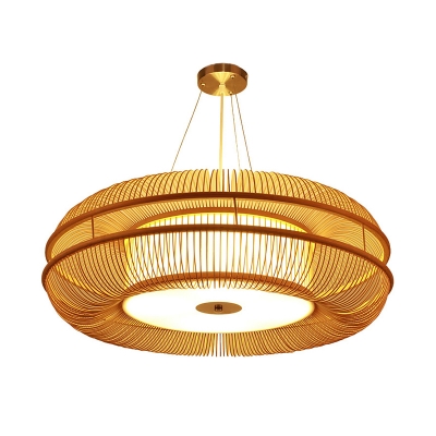 Rounded Drum Pendant Light Asia Bamboo 25.5