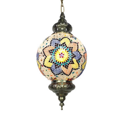 Stained Glass Ball Hanging Lighting Traditional 1 Light Restaurant Suspension Pendant Lamp in Red/Yellow/Blue