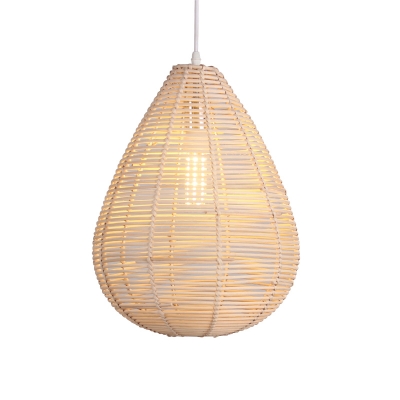 Teardrop Bamboo Hanging Lamp Asia 1 Bulb Wood Pendant Lighting Fixture for Living Room