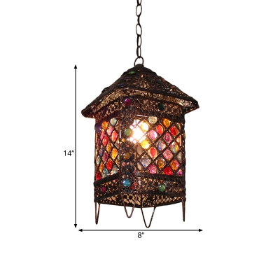 Traditional House Down Lighting Pendant 1 Bulb Metal Hanging Ceiling Light in Bronze for Bedroom