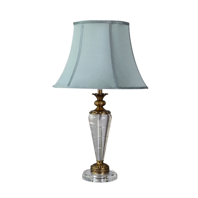 Vintage Paneled Bell Nightstand Lamp Single Bulb Beveled K9 Crystal Table Light in Blue