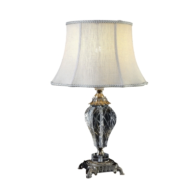 Vintage Paneled Bell Nightstand Lamp Single Bulb Beveled K9 Crystal Table Light in Cream Gray