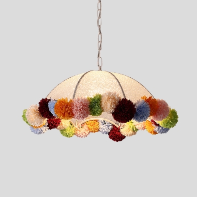 White 1 Light Ceiling Pendant Retro Metal Dome LED Drop Lamp with Flower Decor for Restaurant