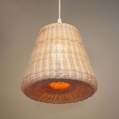 Wide Flare Pendant Lighting Contemporary Bamboo 1 Bulb Khaki Hanging Ceiling Light
