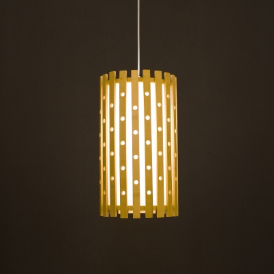 1 Bulb Dining Room Pendant Light Asia Beige Suspended Lighting Fixture with Cylinder Wood Shade