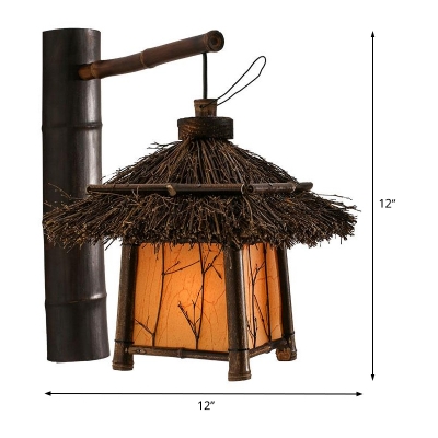 1 Head Balcony Sconce Asia Brown Wall Mount Light Fixture with Tower Bamboo Shade