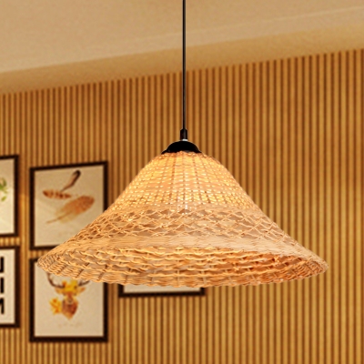 1 Head Flare Ceiling Lamp Asian Bamboo Hanging Light Fixture in Brown for Dining Room