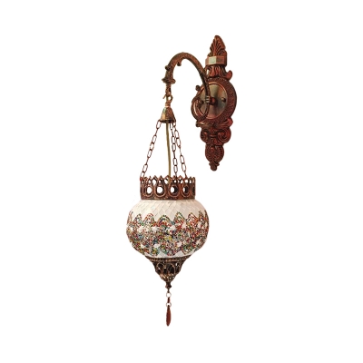 1 Light Lantern Sconce Lighting Traditional Copper Stained Glass Wall Mounted Lamp Fixture