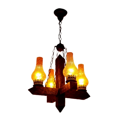 Amber Crackle Glass Vase Chandelier Lighting Industrial 5 Lights Living Room Pendant in Black