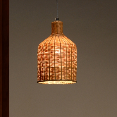 Bamboo Handcrafted Pendant Lighting Japanese 1 Head Ceiling Suspension Lamp in Flaxen