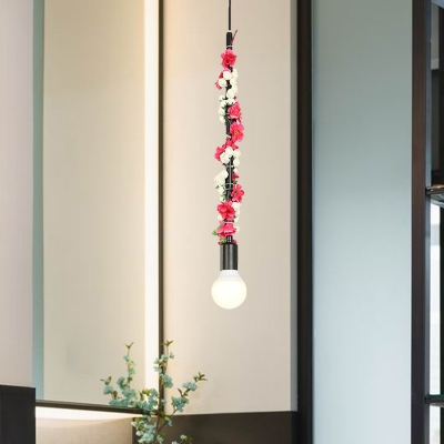 Bare Bulb Restaurant Pendant Lighting Industrial Metal 1 Bulb Black Flower Hanging Light Fixture