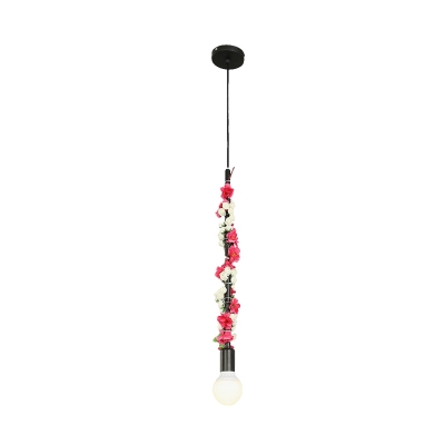 Bare Bulb Restaurant Pendant Lighting Industrial Metal 1 Bulb Black Flower Hanging Light Fixture