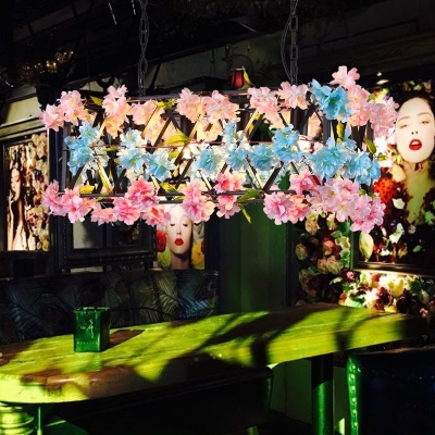 Black 5 Heads Island Lamp Industrial Metal Rectangular LED Flower Hanging Ceiling Light for Restaurant